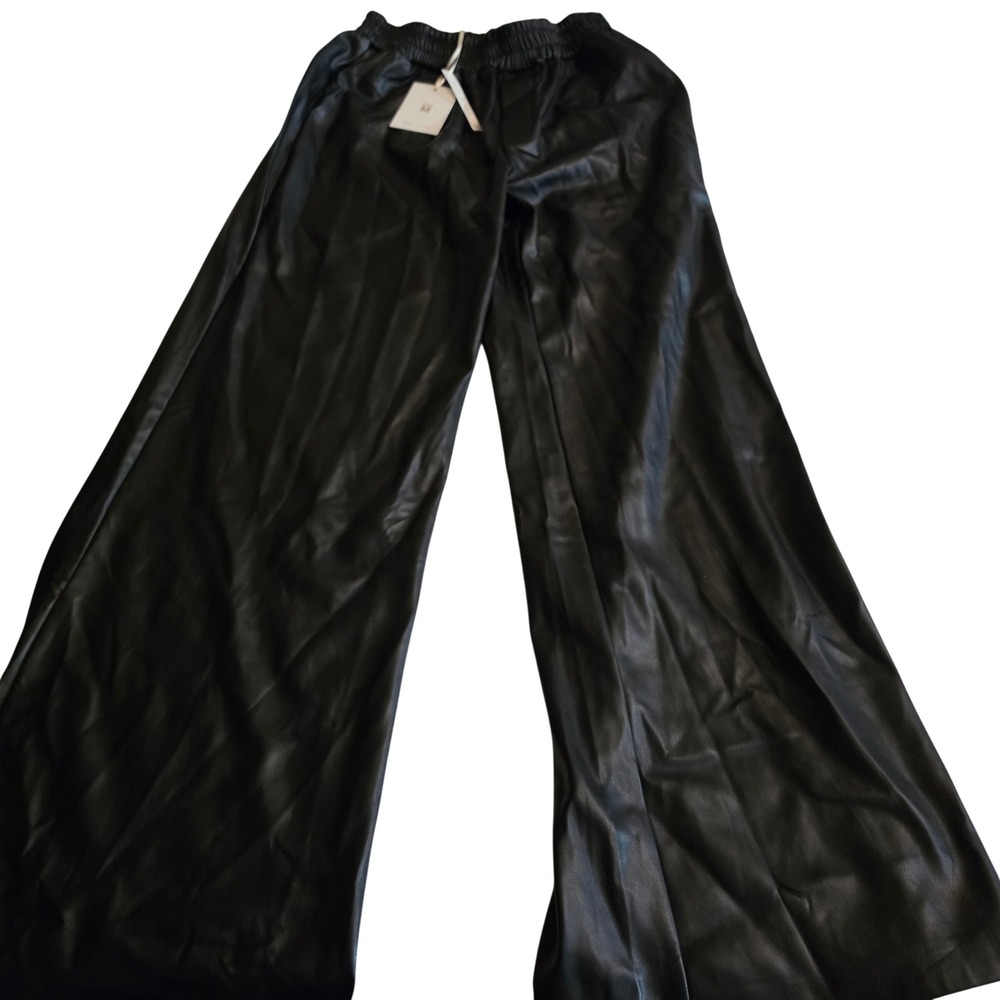 Milio-Milano Womens Faux Leather Wide Leg Pants Black Made in Italy Size S